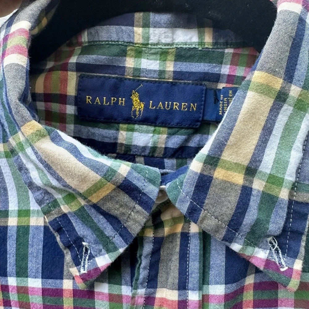 Ralph Lauren Mens Medium Plaid Button Down Short Sleeve Casual Shirt